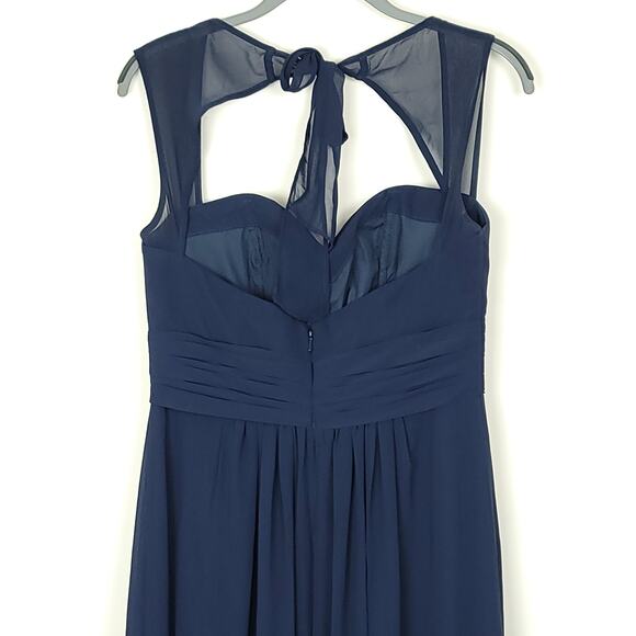 Bill Levkoff Pleated Sweetheart Halter Chiffon Bridesmaid Navy Dress, Size 10 - Picture 6 of 11